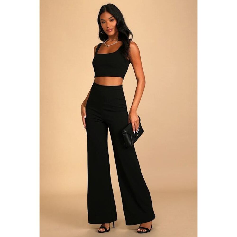 Lulus Only Tonight Black Two-piece Wide-leg Jumpsuit - Size M